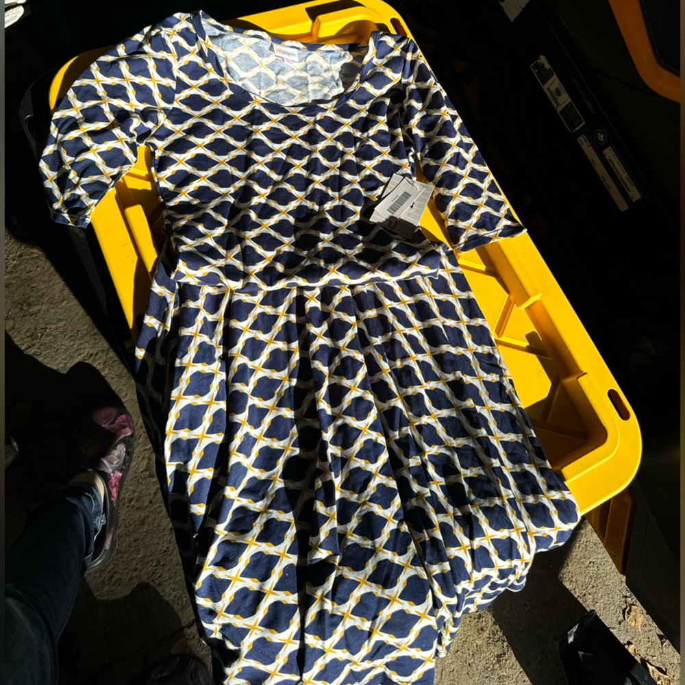 LulaRoe Nicole Blue and Yellow Dress